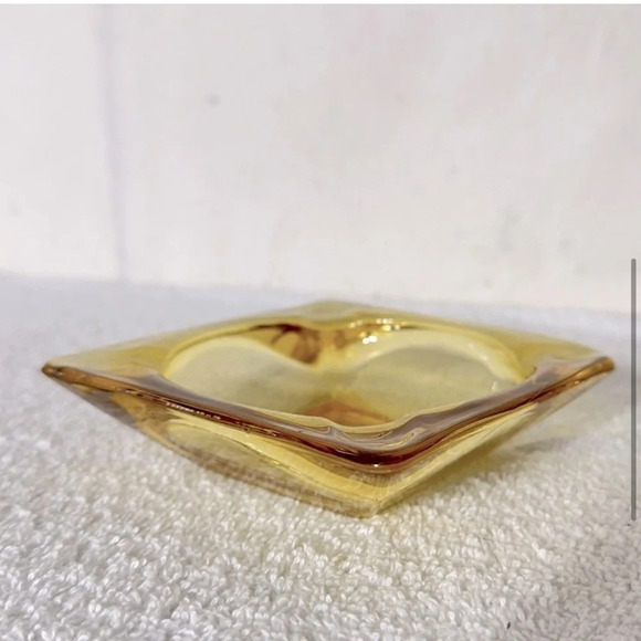 Vintage Amber Glass Square Ashtray Candy Dish Trinket Dish - Picture 5 of 10